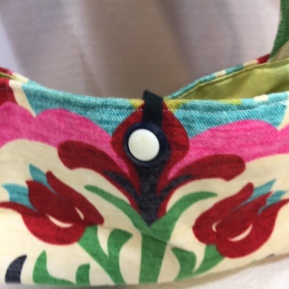 Multicolor Floral Linen Cotton Stylish Handbag Button Closure  11"x3"x6" - Picture 6 of 12